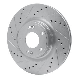 Hyundai Genesis Coupe Brake Rotor (1) - Front Left - R1 Concepts - Drilled & Slotted - Silver - `10-`16